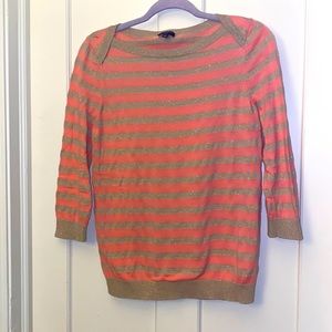 EUC Talbots petite medium boatneck pink-coral gold/shimmer stripped sweater ✨💖